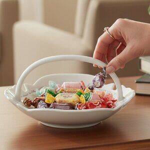 Serene Delights:Captivating White, Violet Florals Vintage Candy Dish, Home Decor